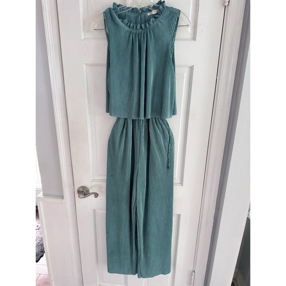 Cato Womens‎ Sz M Stretchy Ribbed Green One-Piece Jumpsuit Romper Party - Picture 4 of 10